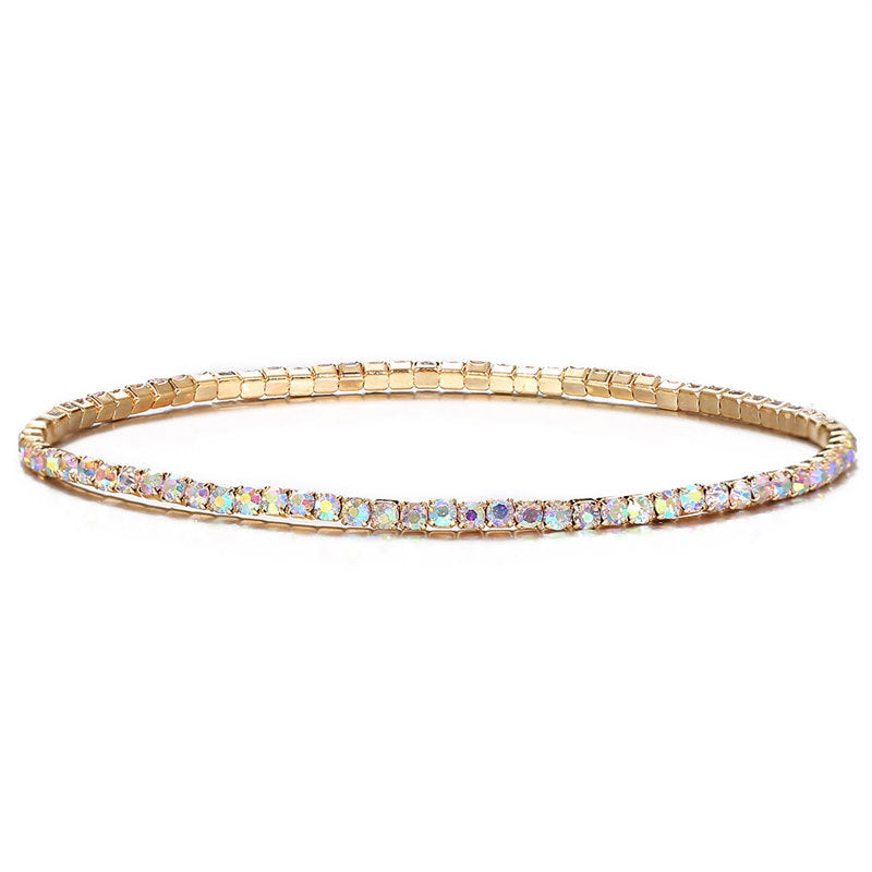 Simple Multicolor Rhinestone Elastic Bracelet 2mm Bling Chain