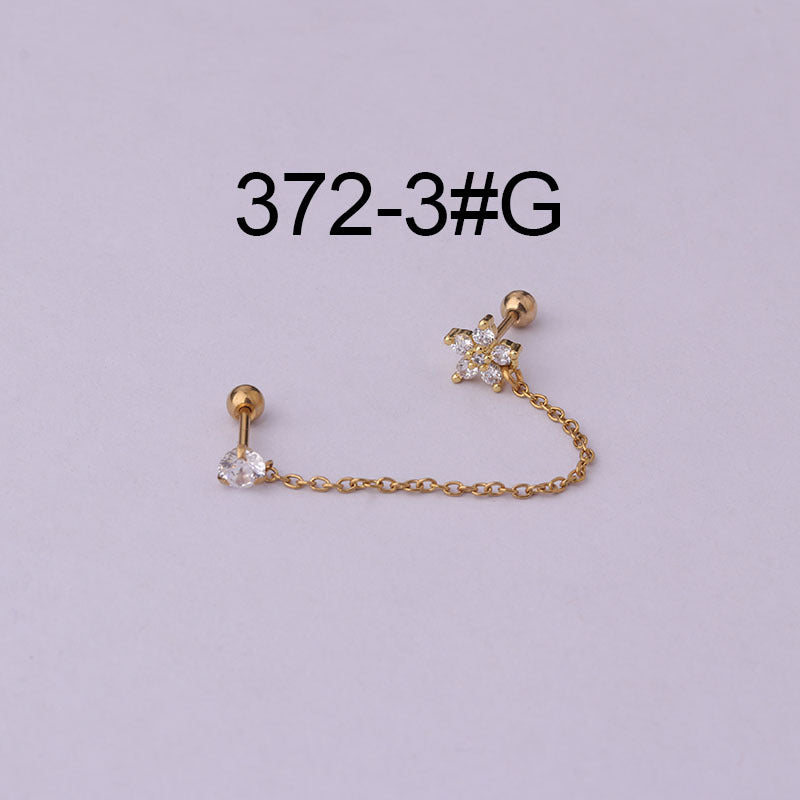 Women's Fashion Stainless Steel Flower Gemstone Ear Cuff Earrings