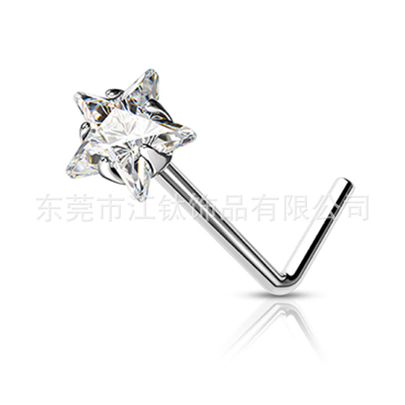Pentagram Heart Shape Pure Titanium Zircon Inlay Nose Rings & Studs