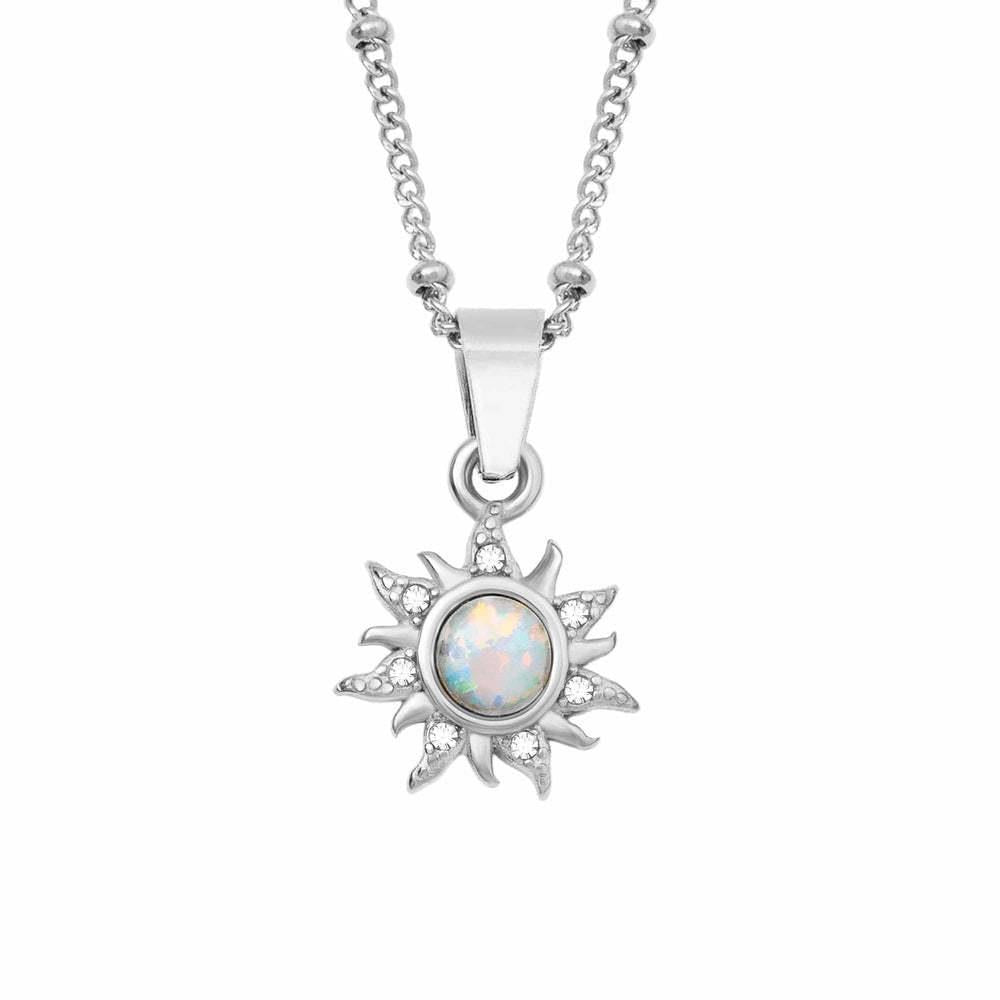 Casual Retro Opal Sun Pendant Necklace 18K Gold Plated Stainless Steel