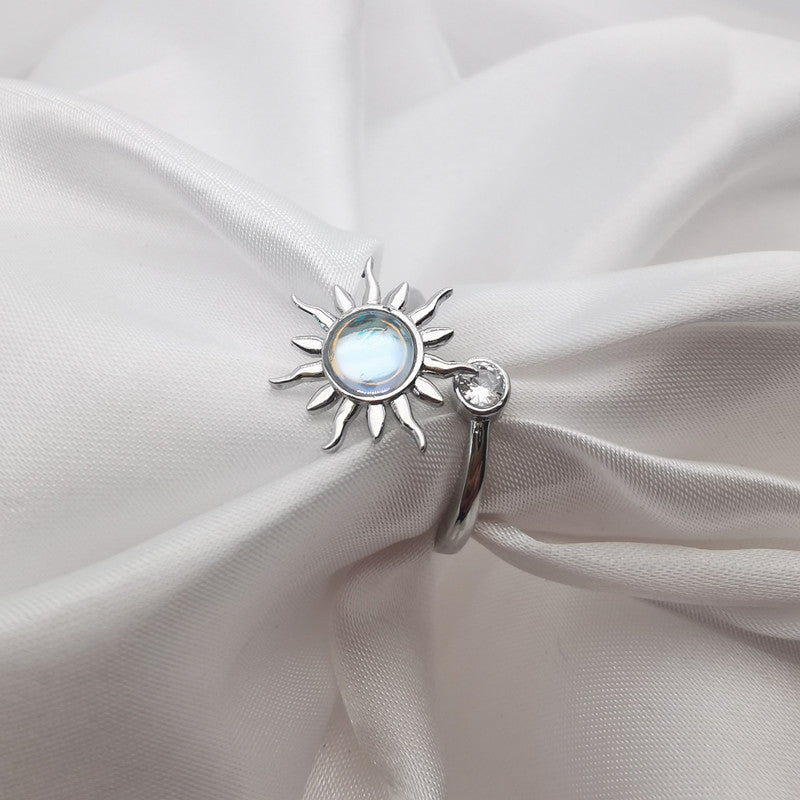 Fashion Sunflower Adjustable Copper Ring with Natural Stone
