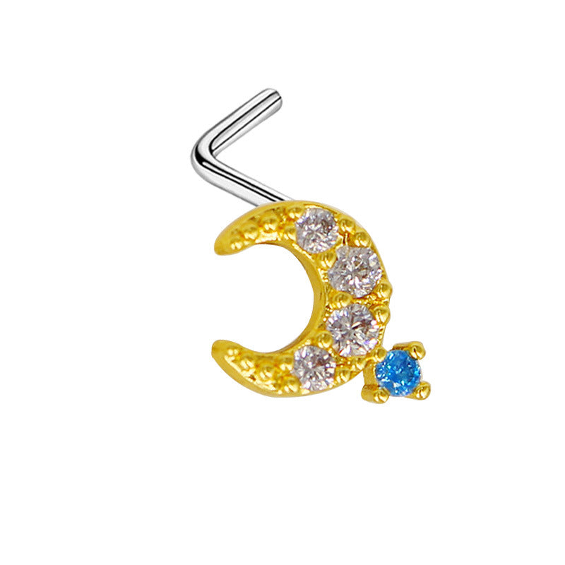 1 Piece Retro Starry Sky Flower Nose Ring & Stud 316 Stainless Steel Gold Plated with Zircon Pendant