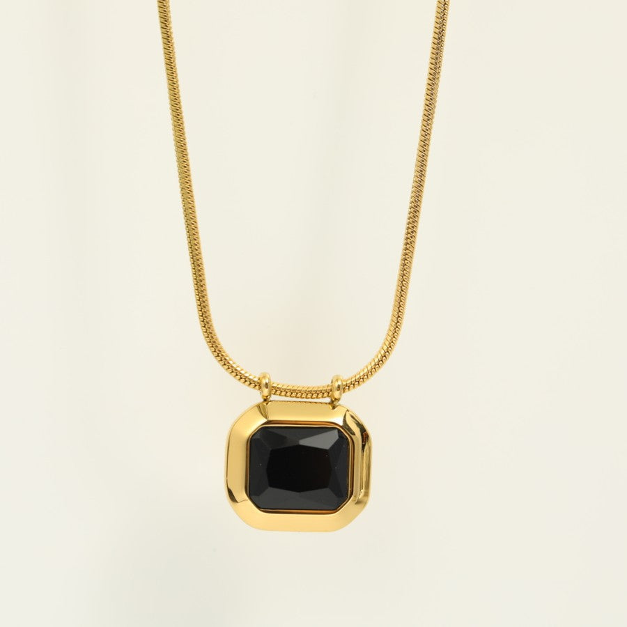 Retro Geometric Zircon Pendant Necklace with 18K Gold Plated Titanium Steel Chain