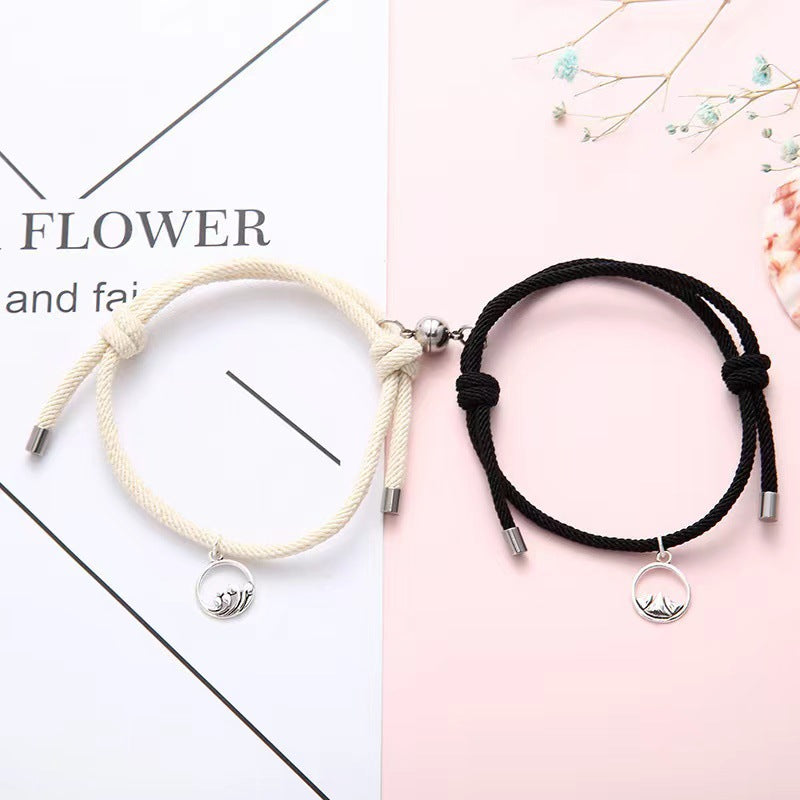 Simple Alloy Magnetic Couple Bracelets Set