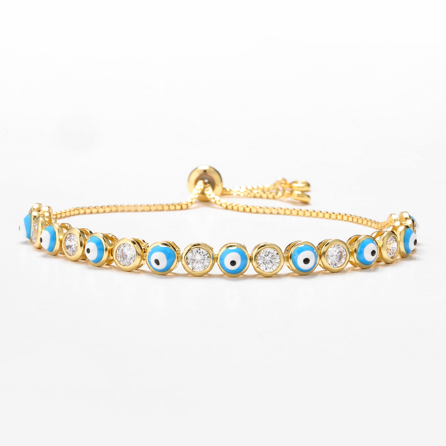 Adjustable Micro-inlaid Zircon Evil Eye Bracelet with Colorful Oil Drip Design