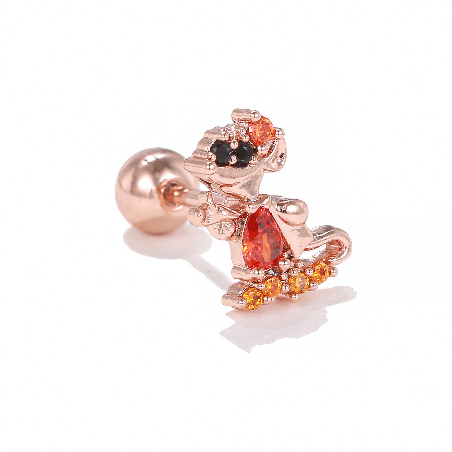 1 Piece Geometric Brass Zircon 18K Gold Plated Animal Ear Studs
