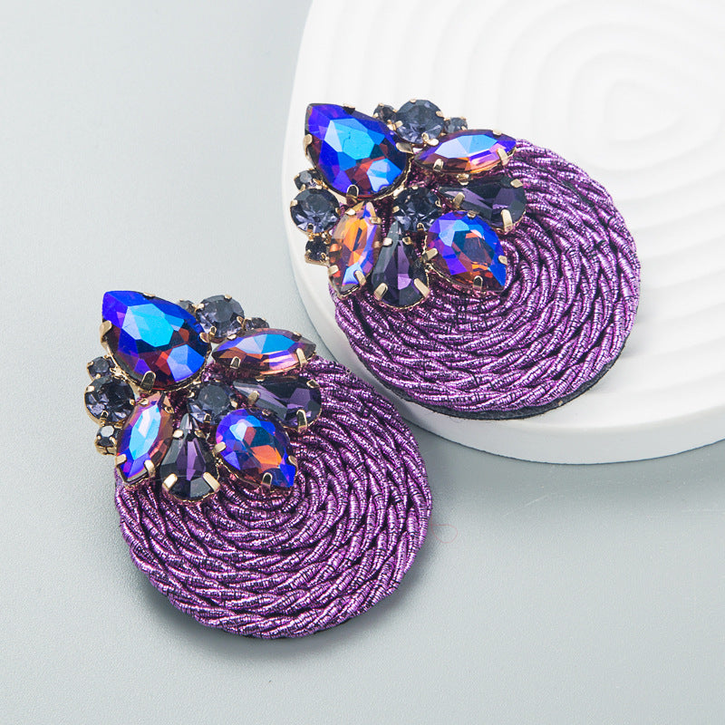 Fashion Geometric Glass Crystal Braided Statement Earrings