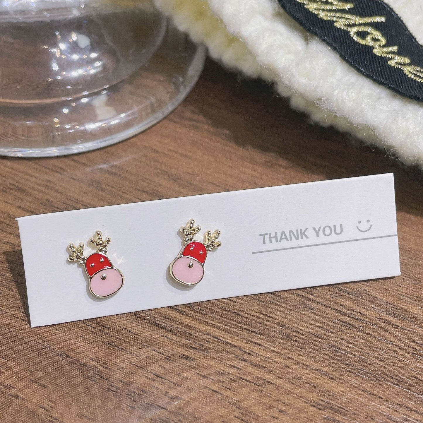Fashion Christmas Santa Claus and Reindeer Enamel Stud Earrings for Women