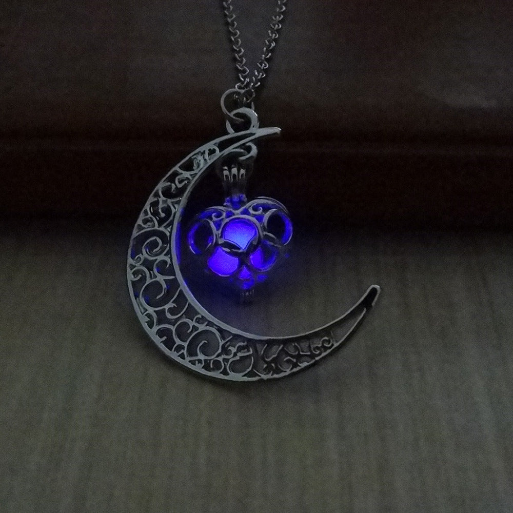 Luminous Hollow Moon Heart-Shaped Christmas Pendant Necklace