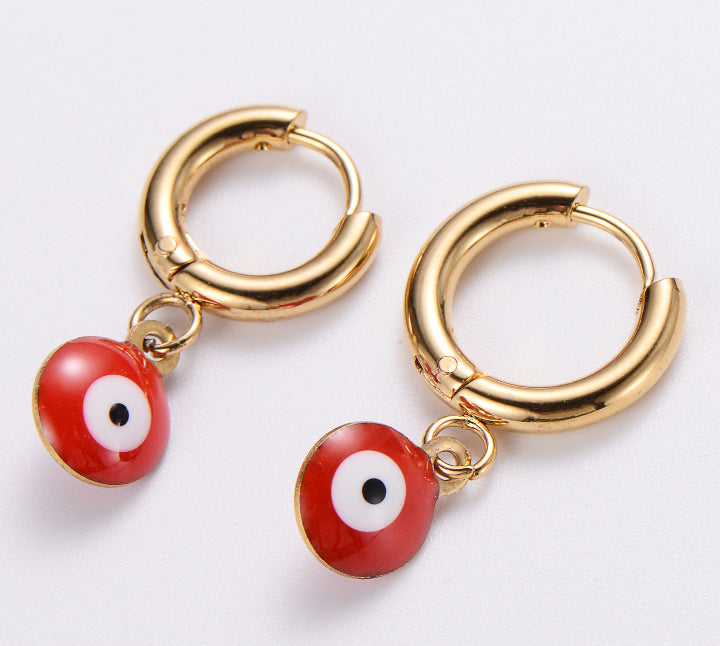 Simple Style Evil Eye Gold Plated Stainless Steel Earrings Set