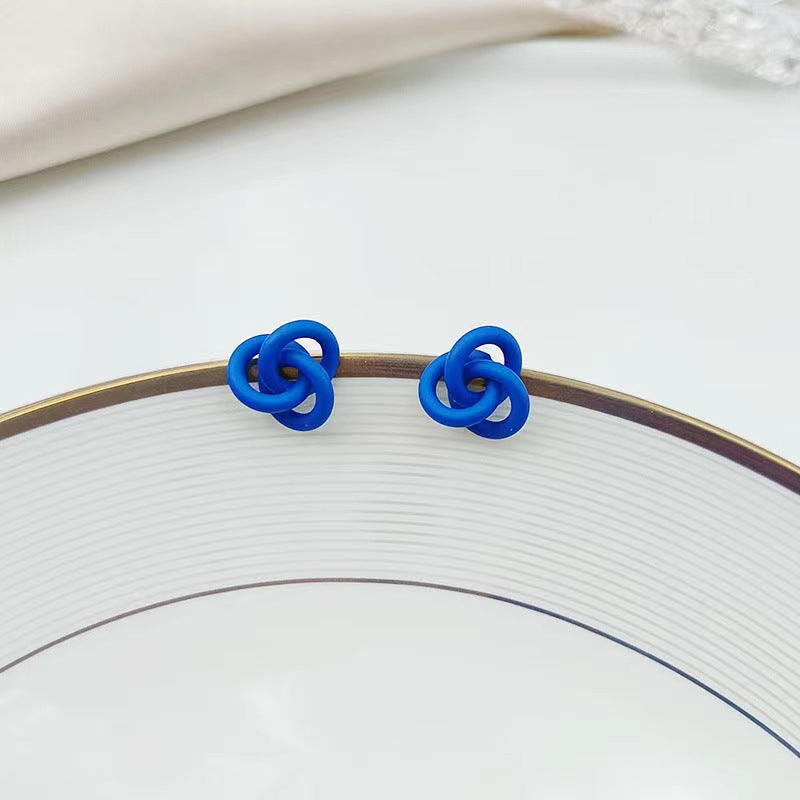 Korean Periwinkle Blue Twisted Knot 925 Silver Needle Earrings - Minimalist Design Fashion Jewelry