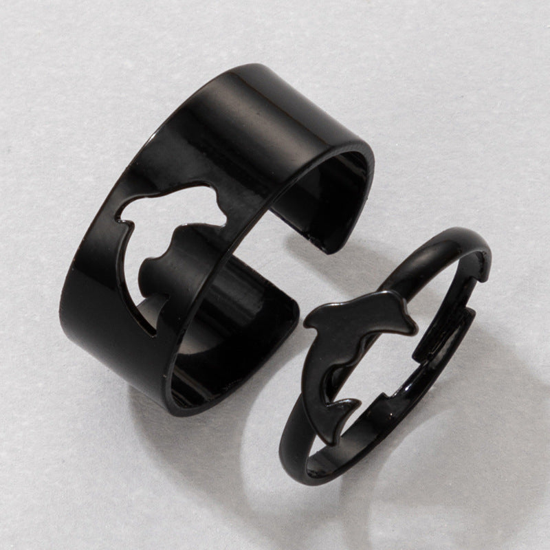 Simple Heart & Butterfly Adjustable Ring Set - Creative Hollow Punk Style Couple Rings