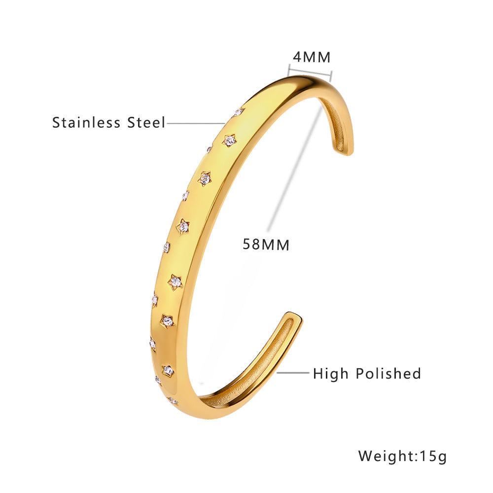 Simple Heart Shape Diamond Gold-Plated Titanium Steel Bangle Bracelet