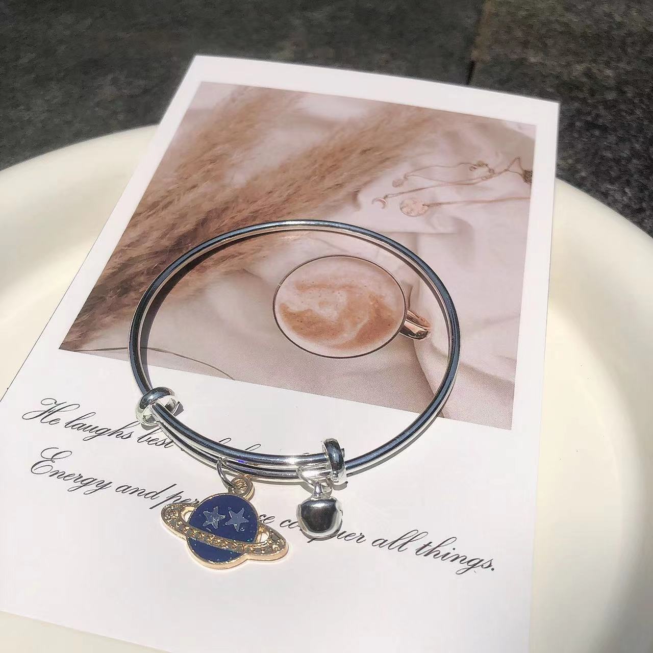 Sweet Cartoon Character Alloy Bangle Bracelet with Bell Charm
