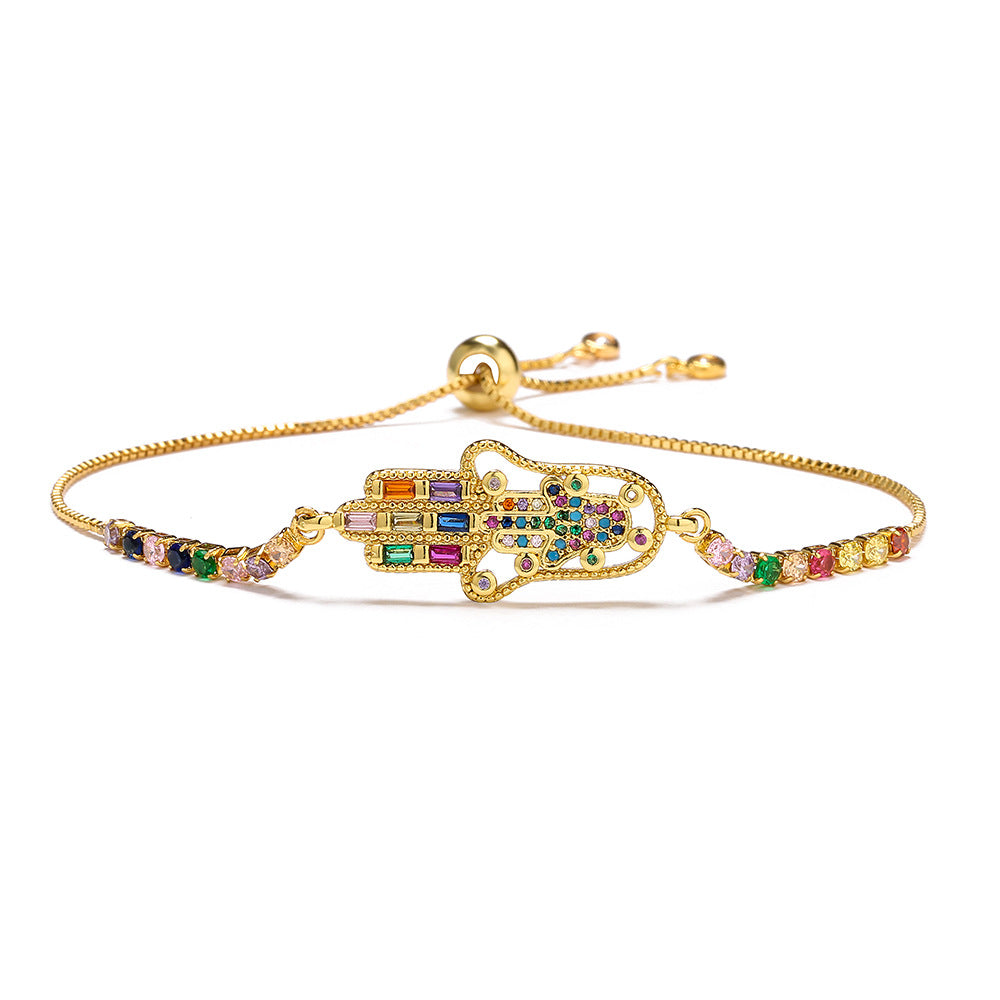 Hand of Fatima Gold Plated Zircon Geometric Bracelet for Women