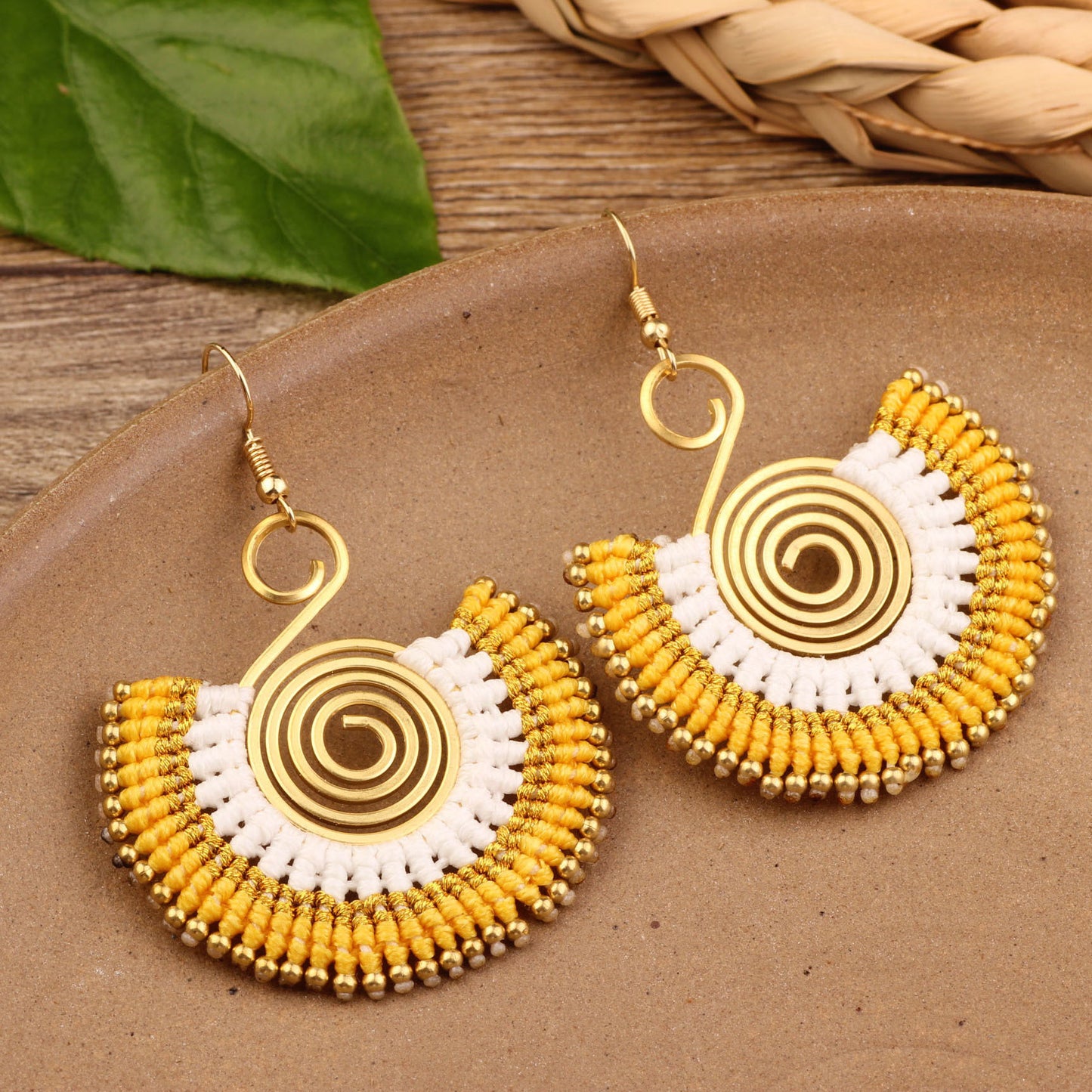Bohemian Shell Tassel Mesh Earrings with Synthetic Gemstones