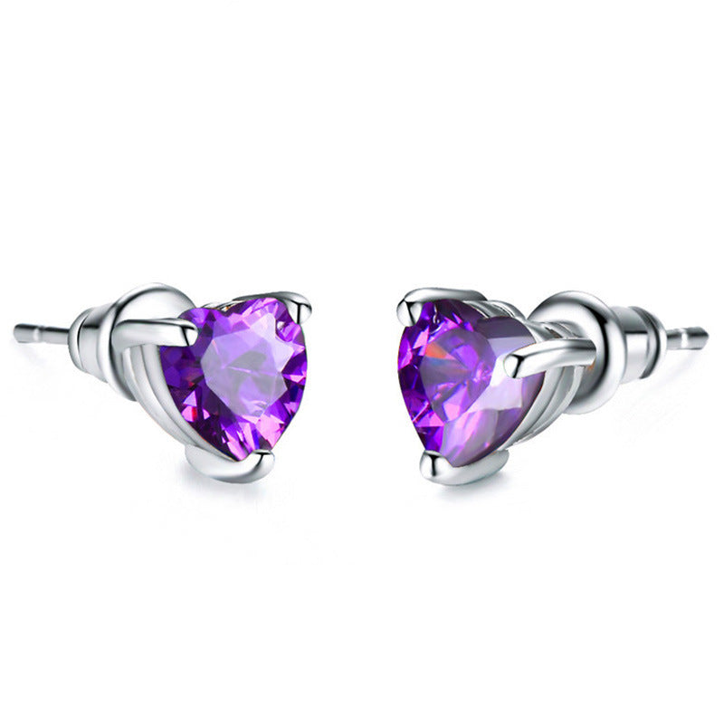 Fashion Mini Heart-Shaped Zircon Copper Earrings in Multicolor