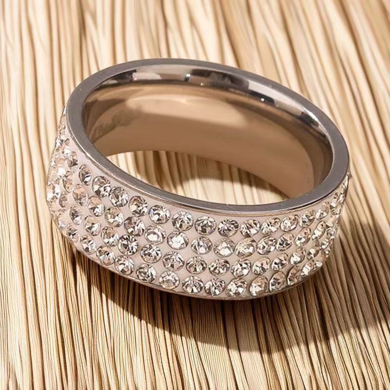 Fashion Titanium Steel Geometric Diamond Men's Ring 8mm Wide