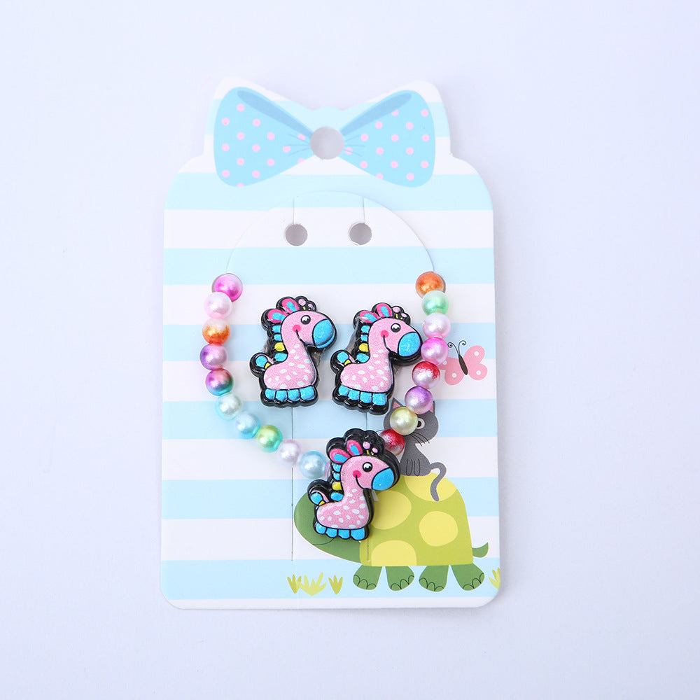Cartoon Rainbow Butterfly Acrylic Resin Jewelry Set for Girls - Necklace, Earrings, and Bracelet