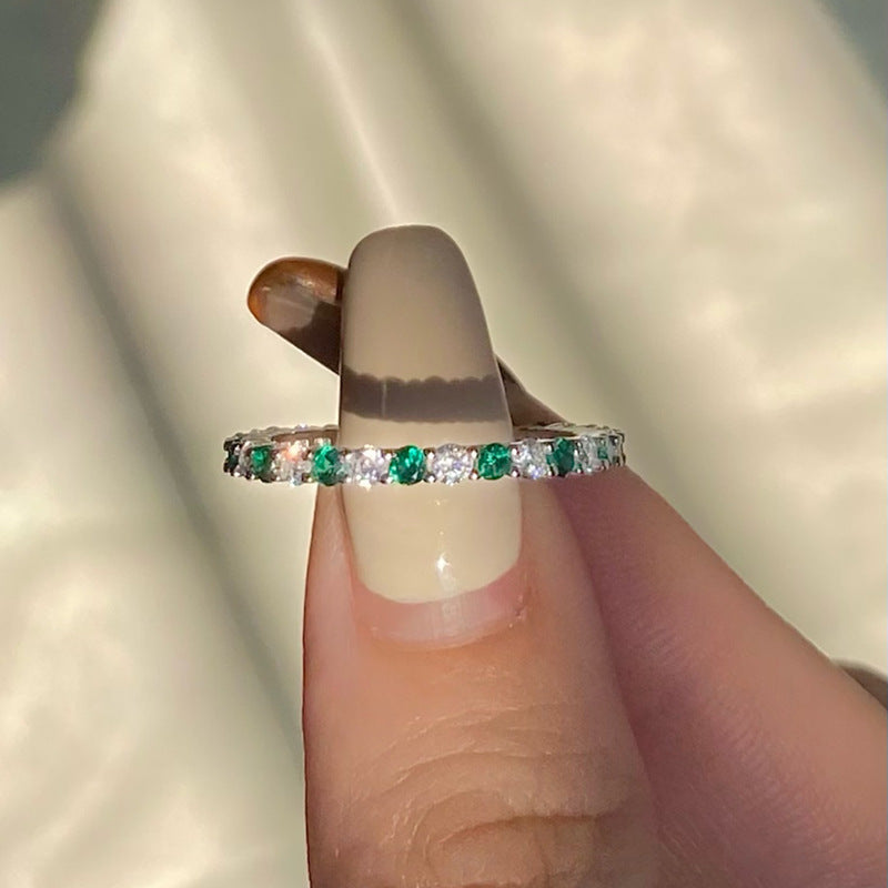 Sterling Silver Zircon Inlay Circle Ring for Women