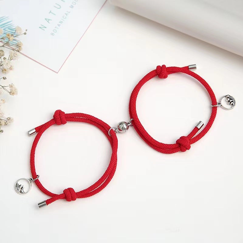 Simple Alloy Magnetic Couple Bracelets Set