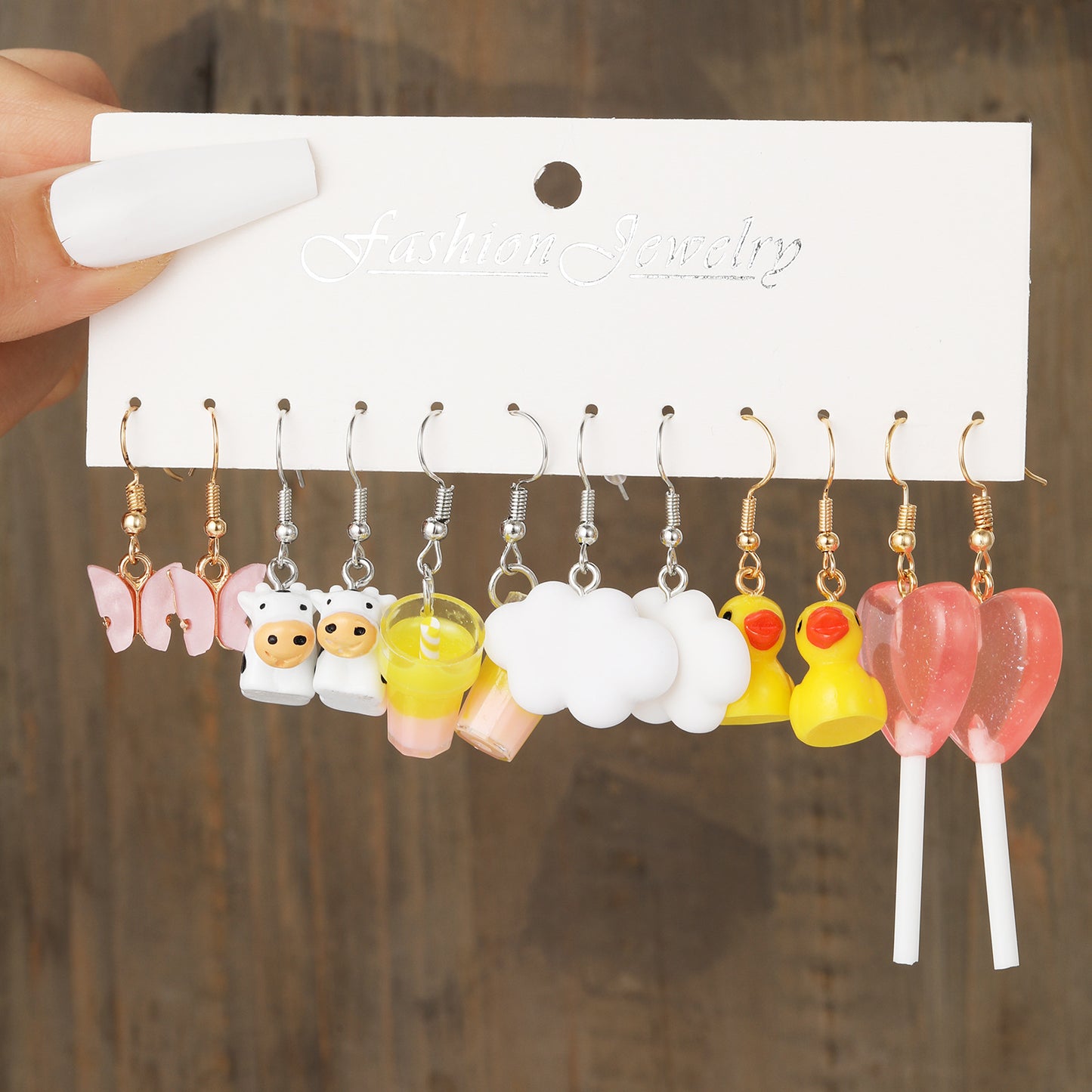 Cute Geometric Acrylic Earrings Set - Butterfly, Cloud, Duck, Mushroom, Heart Designs