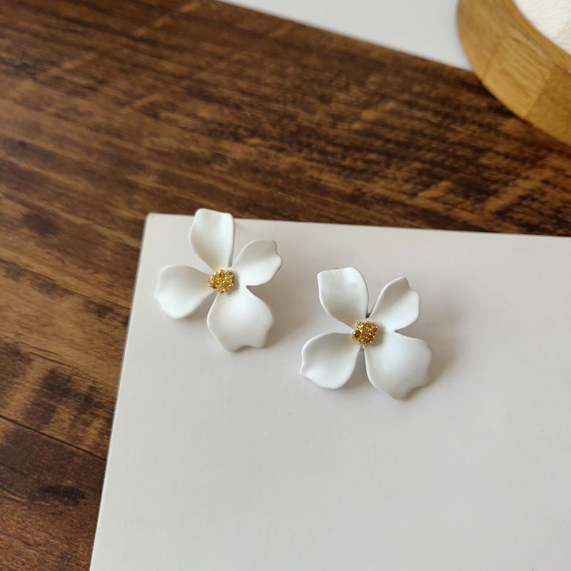 Sweet Camellia Purple Alloy Plated Ear Studs with 925 Silver Needle