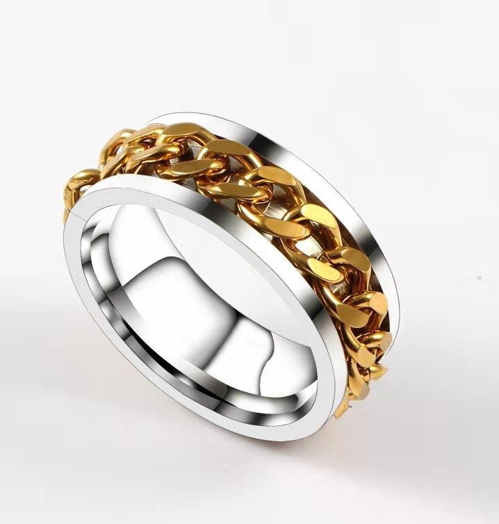 Exaggerated Geometric Titanium Steel Chain Spinner Bottle Opener Couple Rings