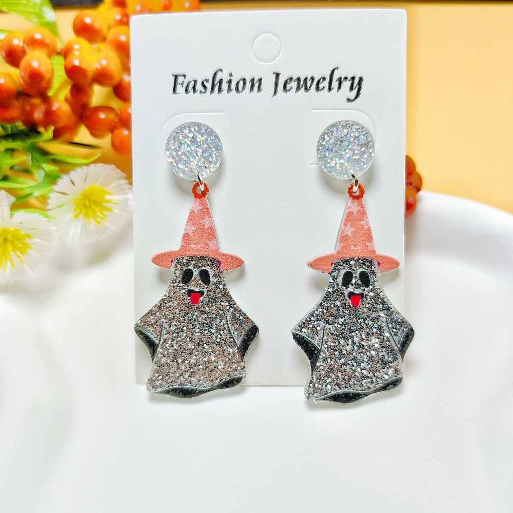 1 Pair Halloween Geometric Pumpkin Ghost Acrylic Drop Earrings