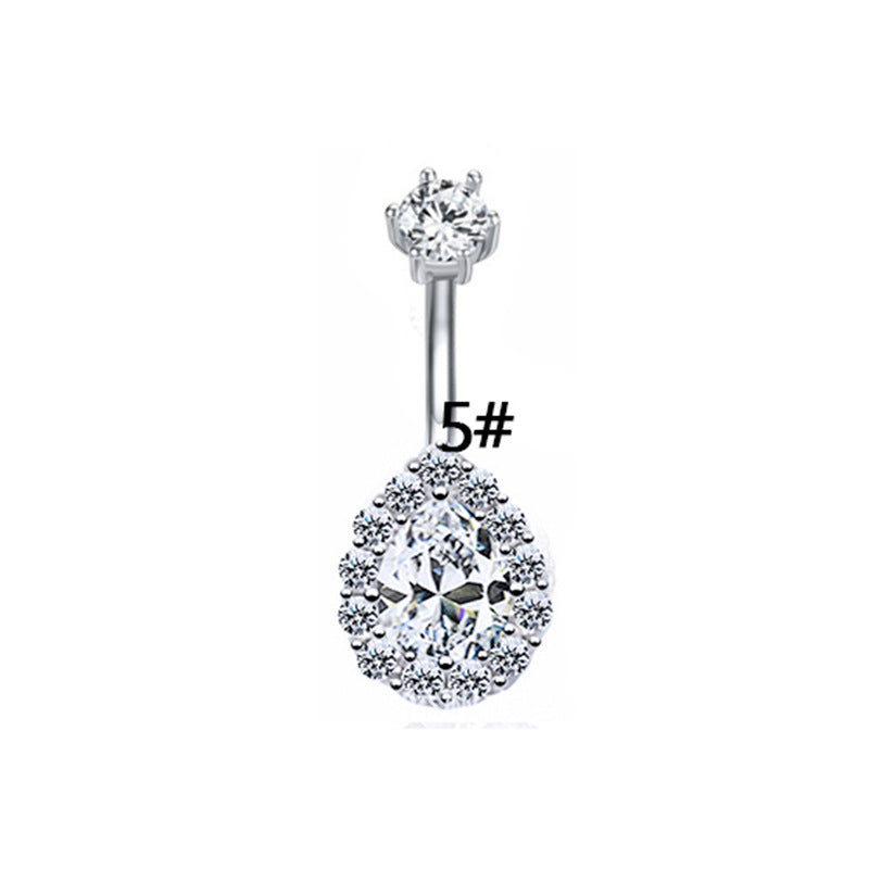 Elegant Zircon Snowflake & Teardrop Belly Ring - Stainless Steel & White Gold Plated
