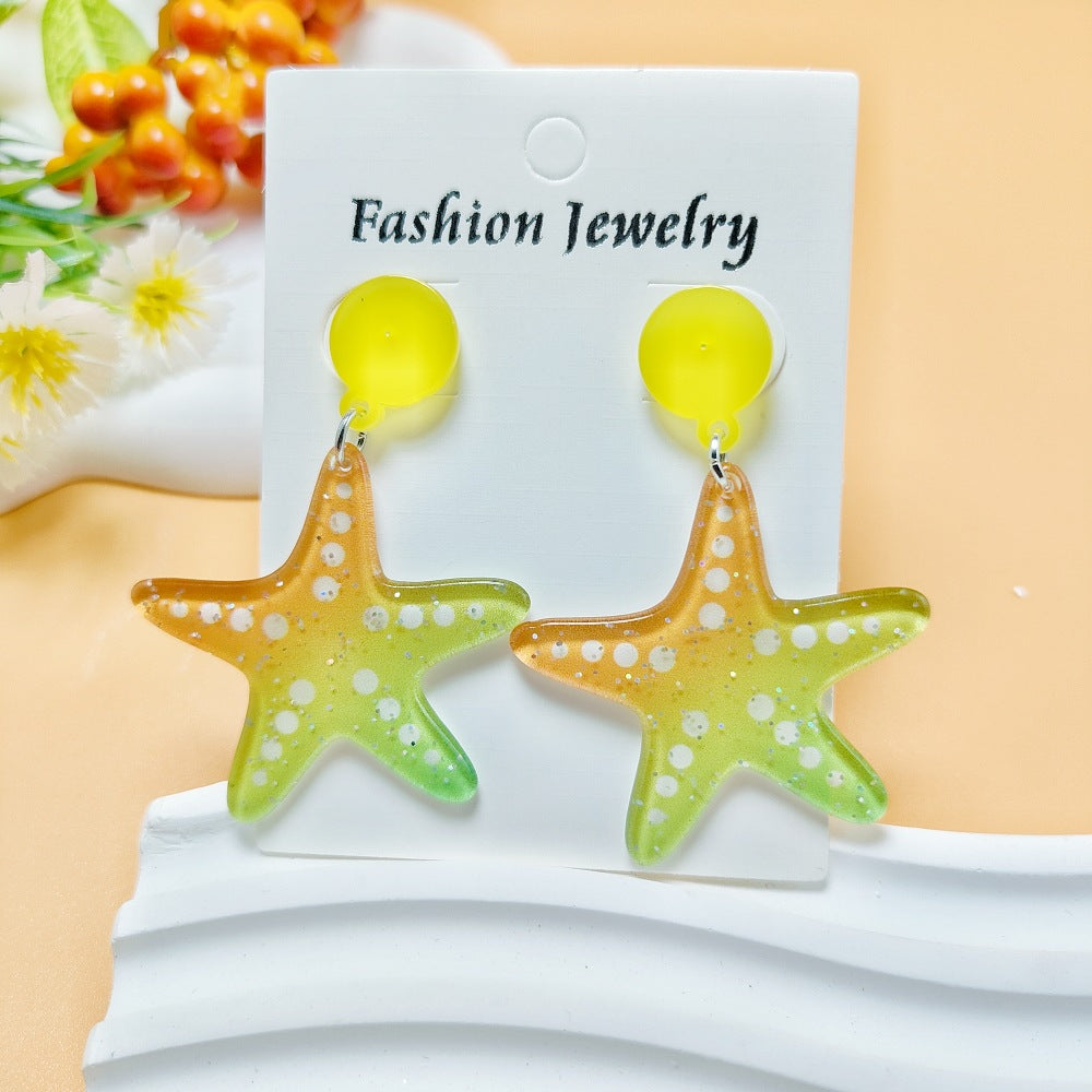 Marine Style Starfish and Shell Acrylic Drop Earrings