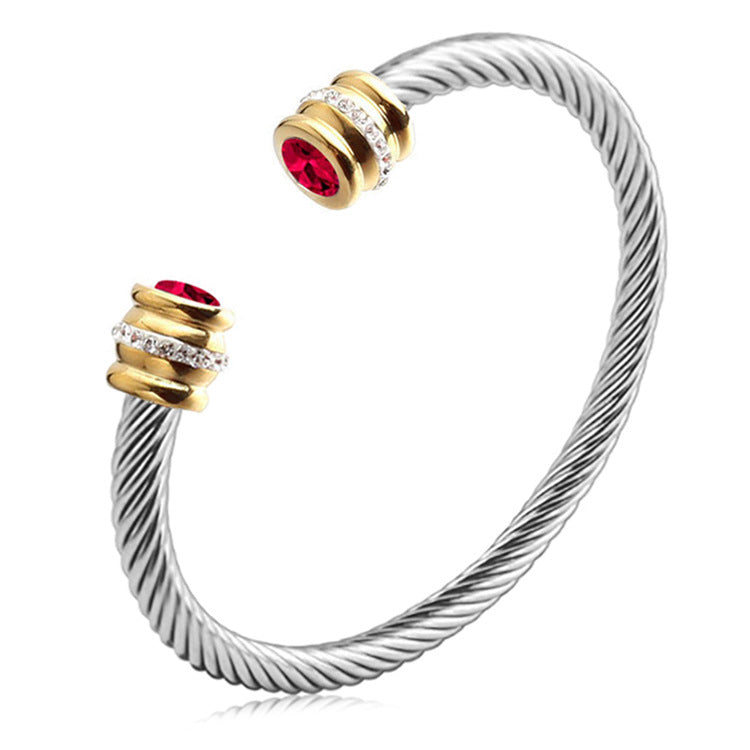 Simple Style Stainless Steel Zircon Inlay Cuff Bracelet