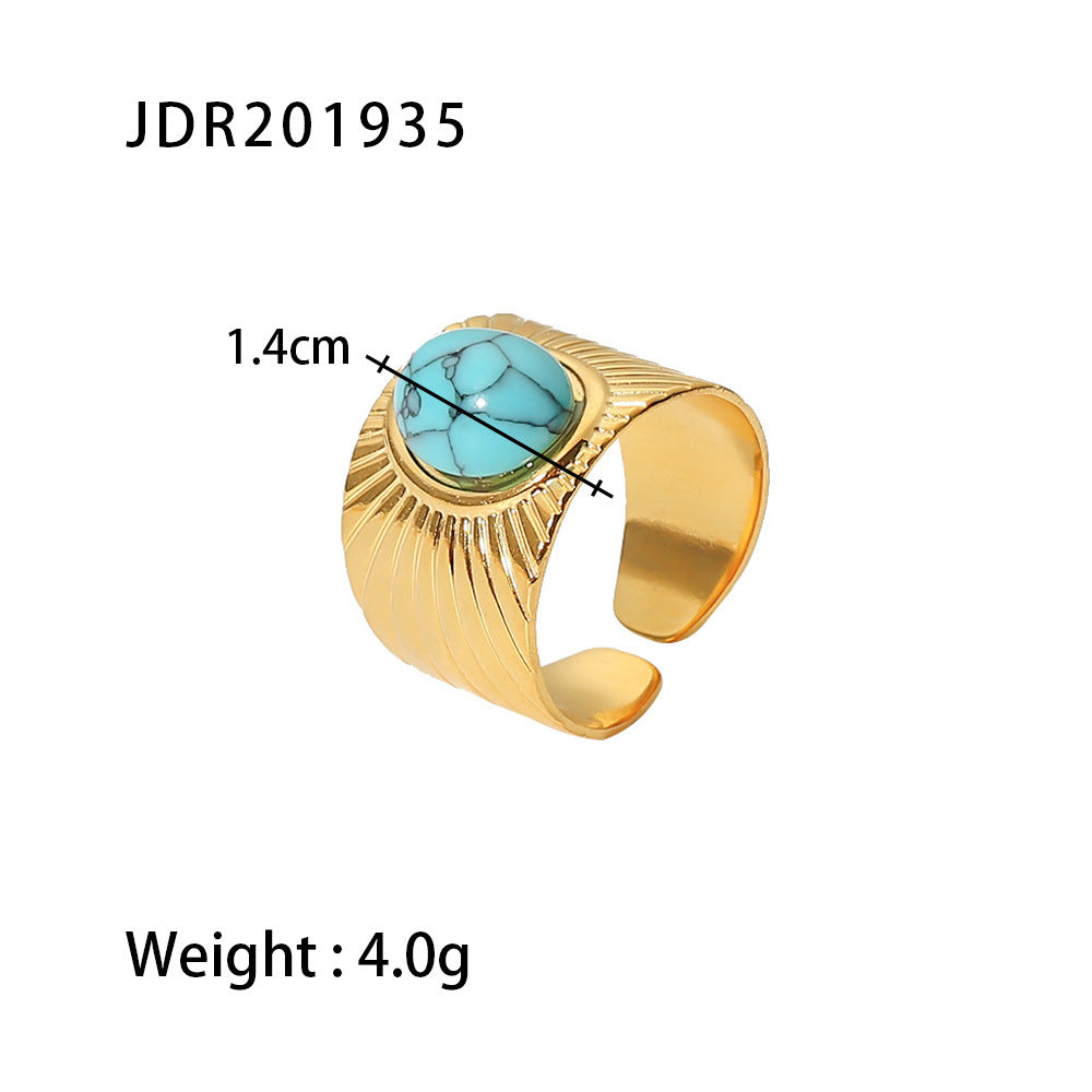 Vintage Geometric Stainless Steel Gemstone Adjustable Ring