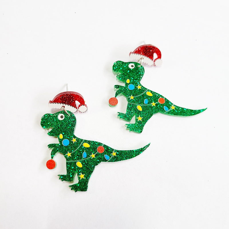 1 Pair Cute Dinosaur & Christmas Themed Acrylic Drop Earrings