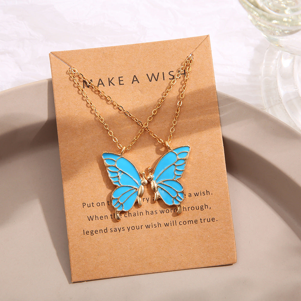 Simple Retro Multicolor Butterfly Pendant Necklace
