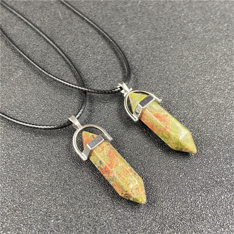Hexagon Prism Crystal Bullet Pendant Necklace