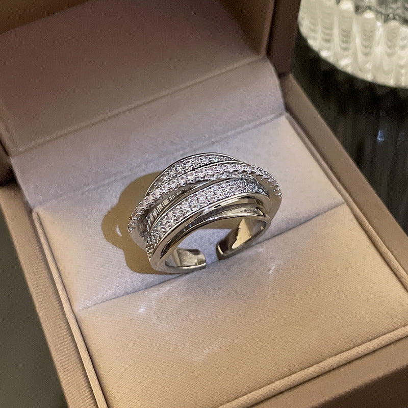 Fashion Heart & Bow Knot Zircon Adjustable Copper Ring