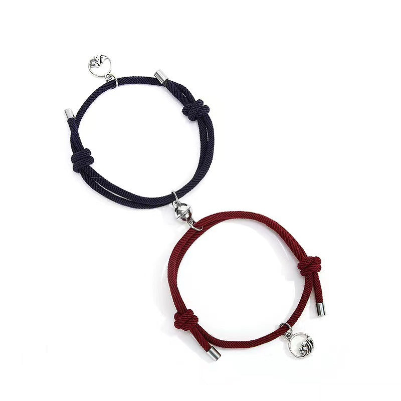 Simple Alloy Magnetic Couple Bracelets Set