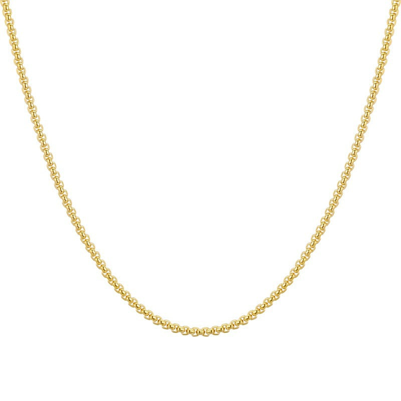 Simple Geometric Stainless Steel Chain Necklace with Pearl and Box Link Design