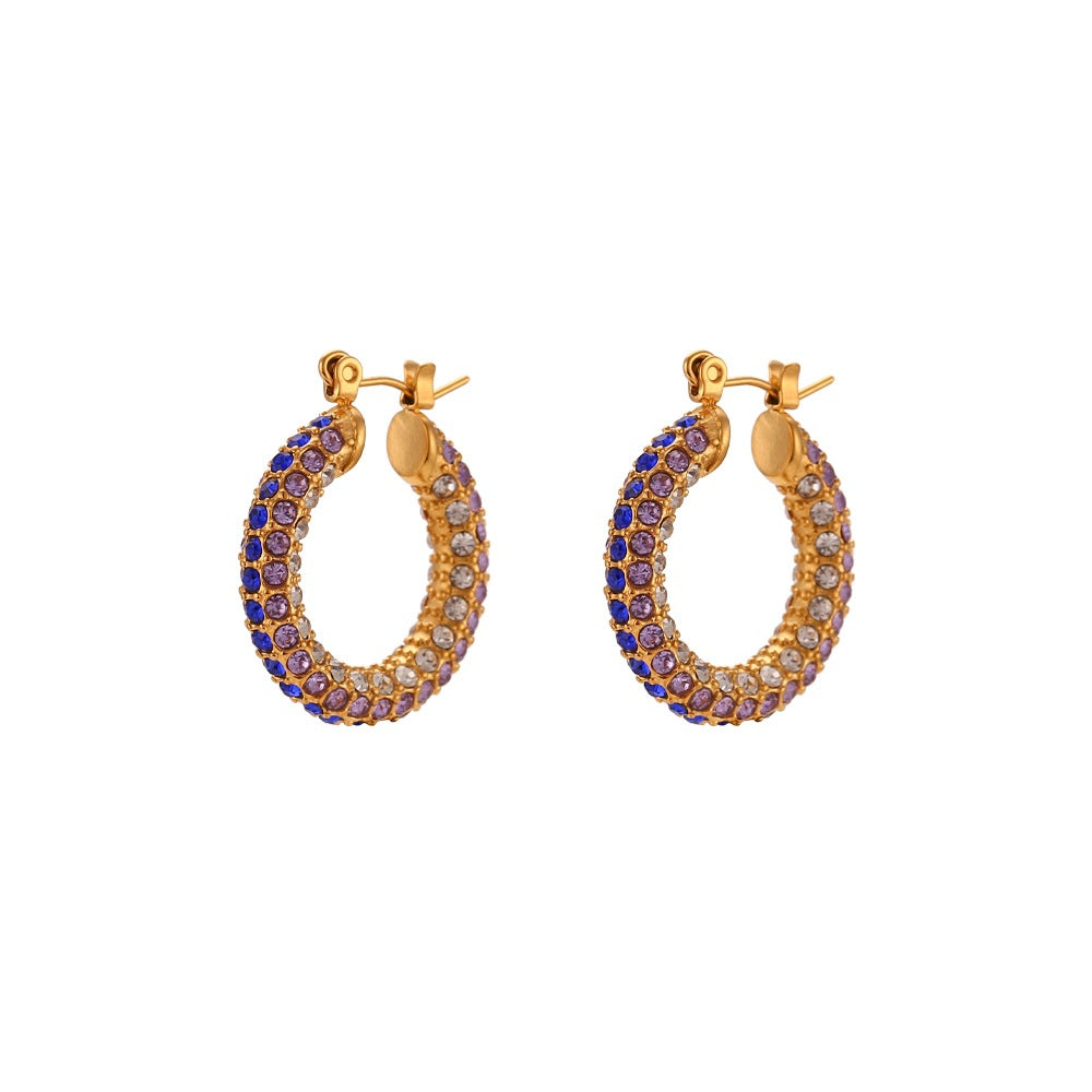 Vintage Color Block Zircon Inlay 18K Gold Plated Stainless Steel Jewelry Set