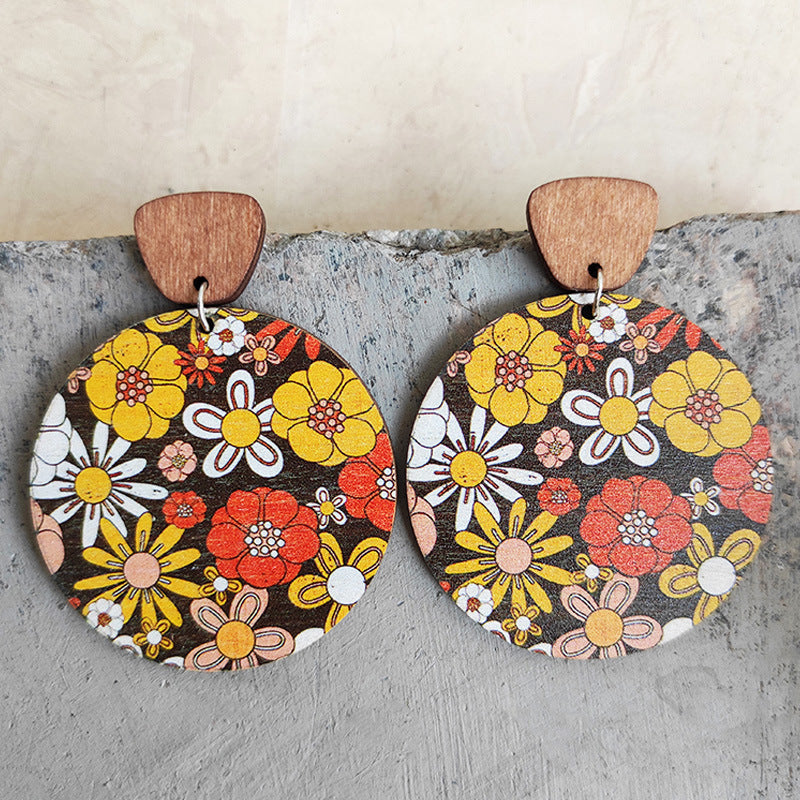 Bohemian Floral Wood Drop Earrings for Women