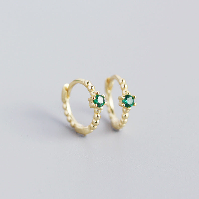 S925 Sterling Silver Round Beads Diamond Hoop Earrings