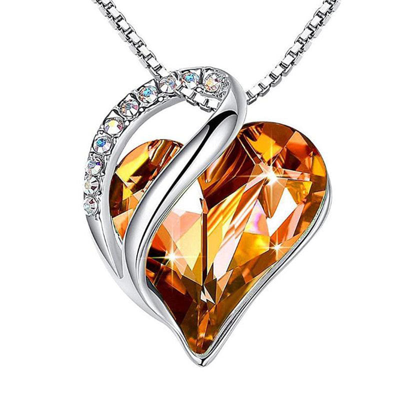 Heart Shape Crystal Birthstone Pendant Necklace