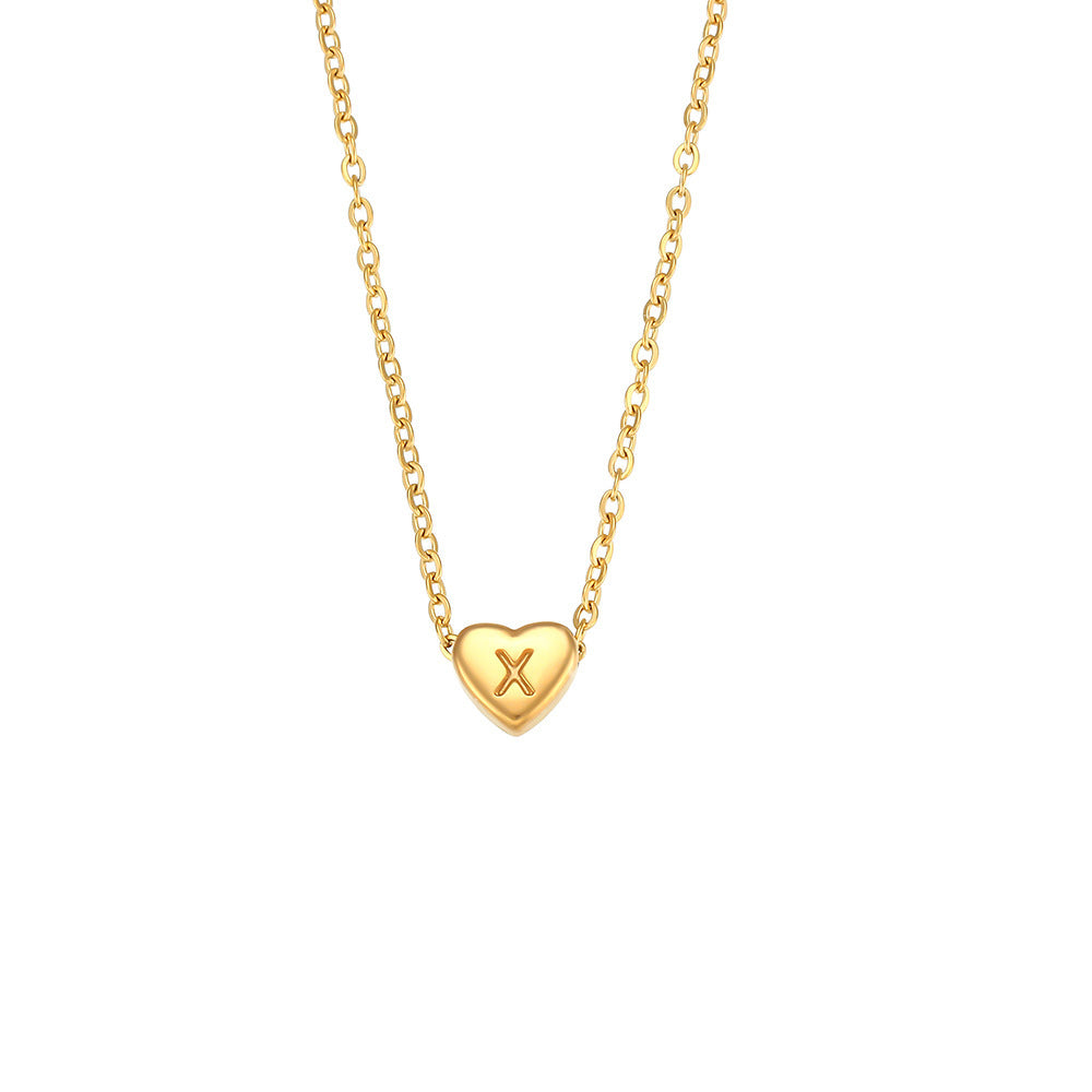 18K Gold Plated Heart Letter Zircon Pendant Stainless Steel Necklace
