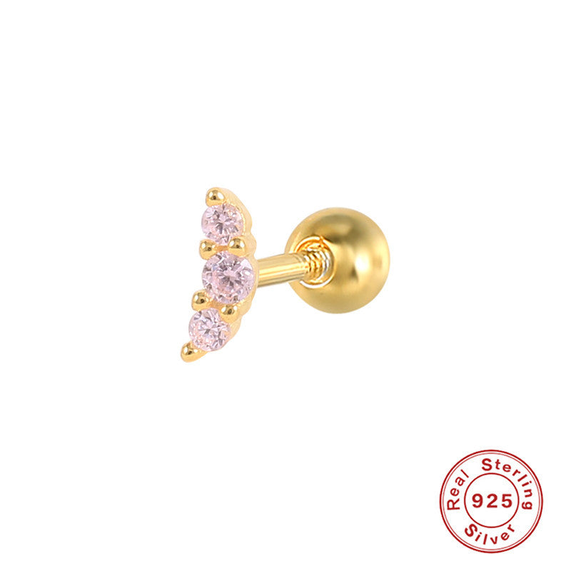 Geometric Moon S925 Sterling Silver Zircon Stud Earrings