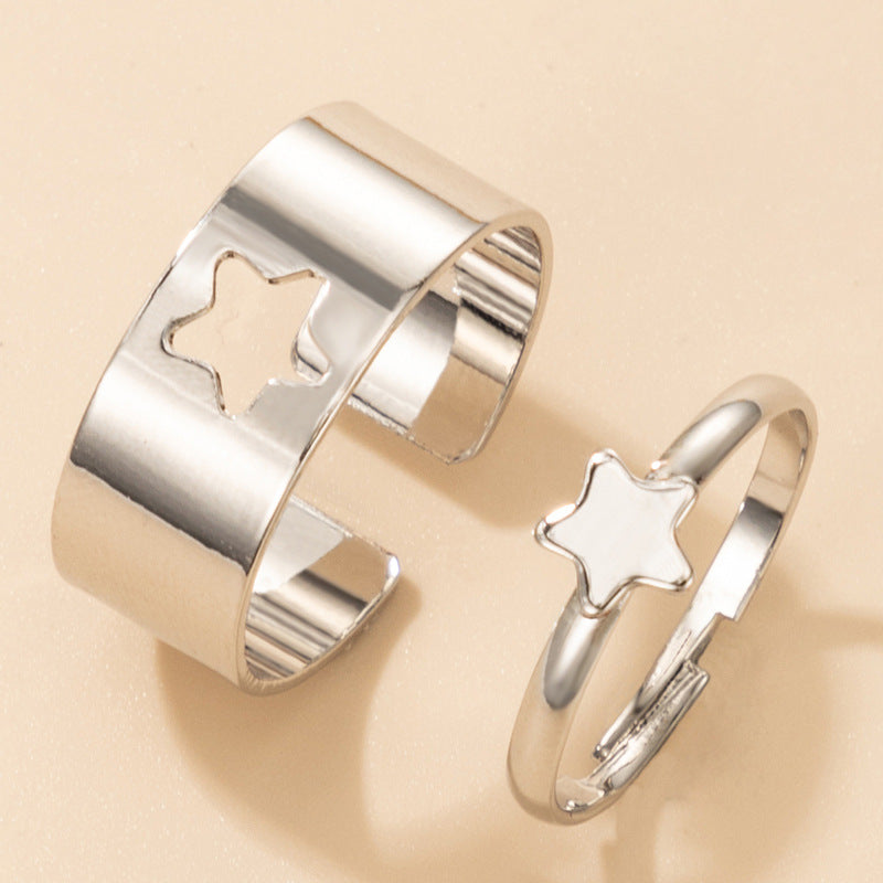 Simple Heart & Butterfly Adjustable Ring Set - Creative Hollow Punk Style Couple Rings