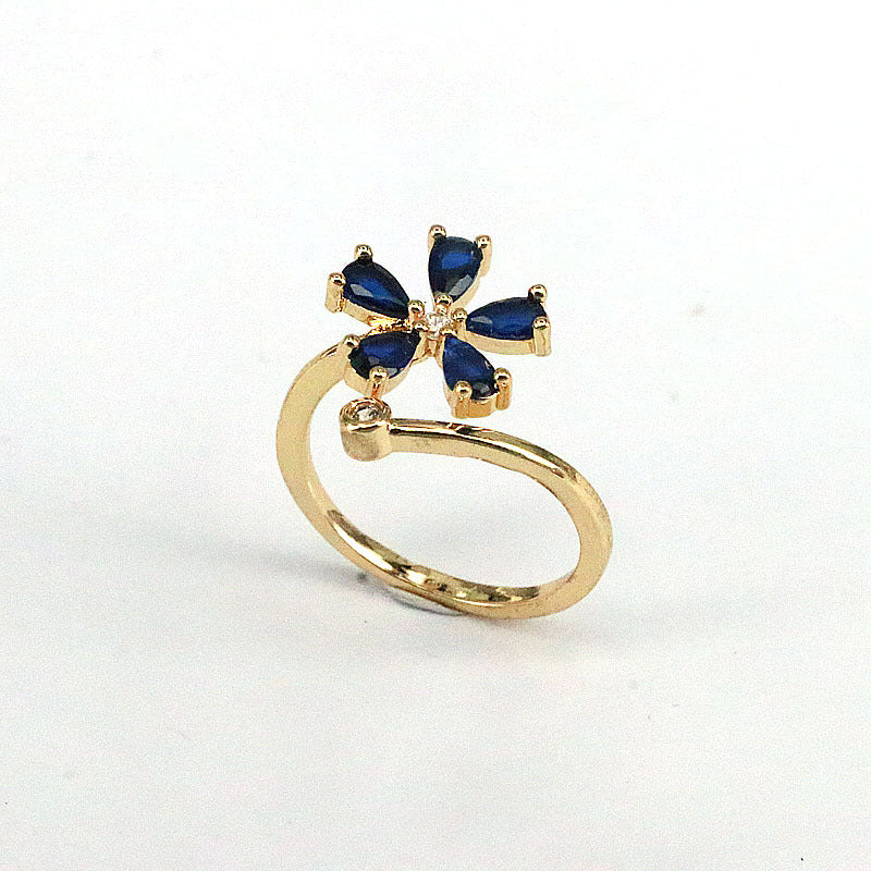 Simple Flower Zircon Adjustable Gold Plated Copper Ring