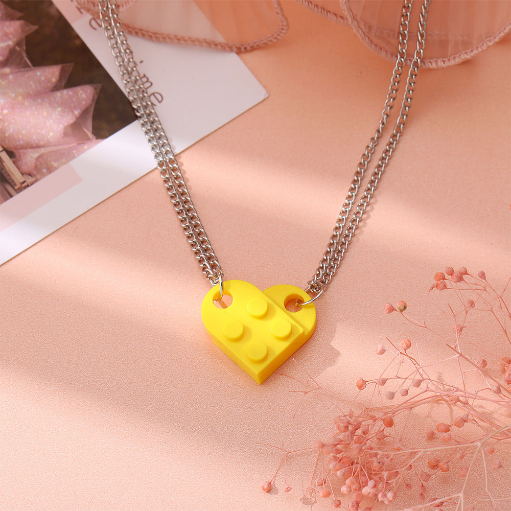 Simple Heart Shape Alloy Pendant Necklace with Colorful Cross Chain