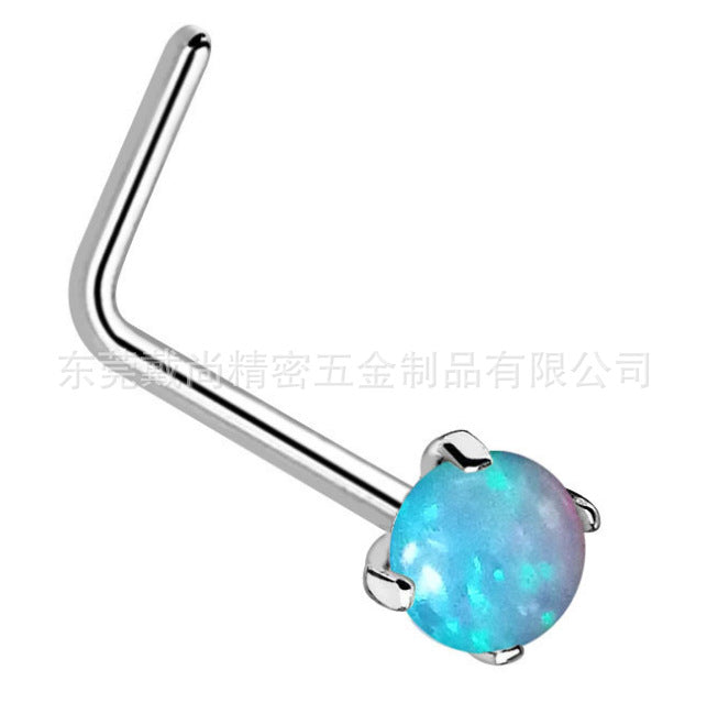 20G Titanium Steel Opal Nose Stud with Four-Prong Design