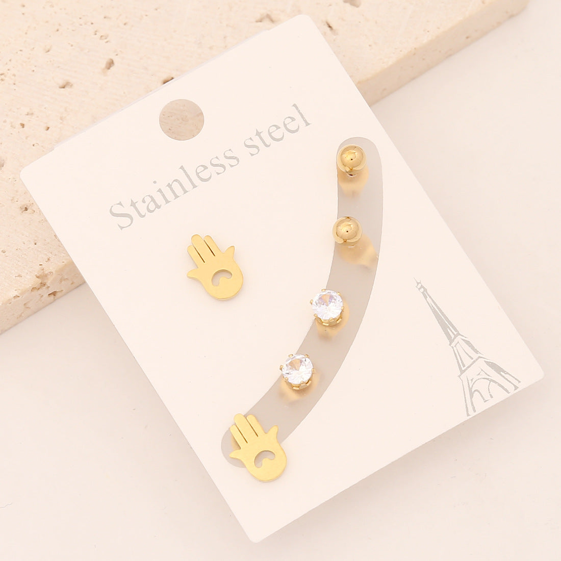 Preppy Style Star and Lightning Stainless Steel Earrings Set - 3 Pairs